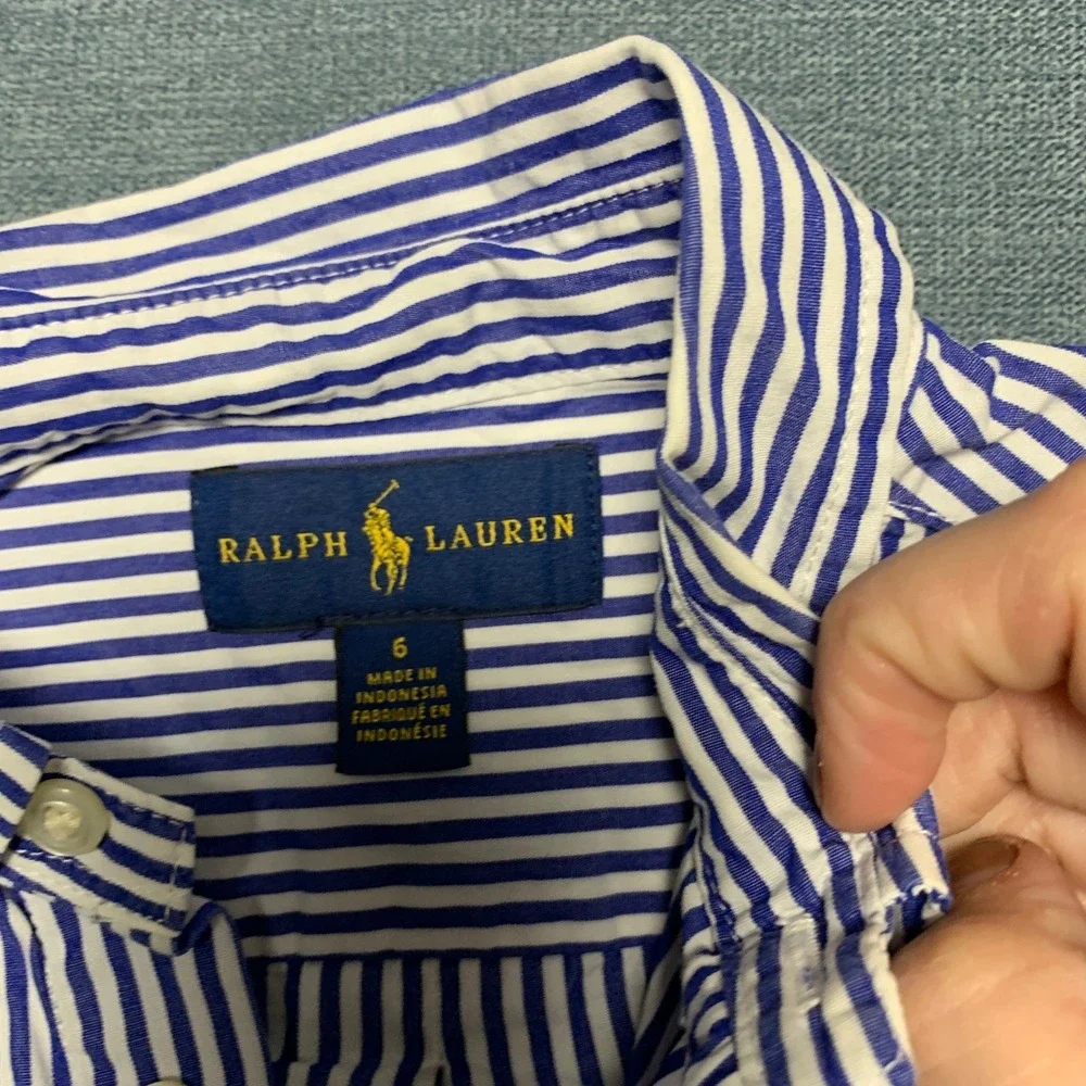 Ralph Lauren Shirt Boys 6 Blue White Striped Long Sleeve Classic Button Down